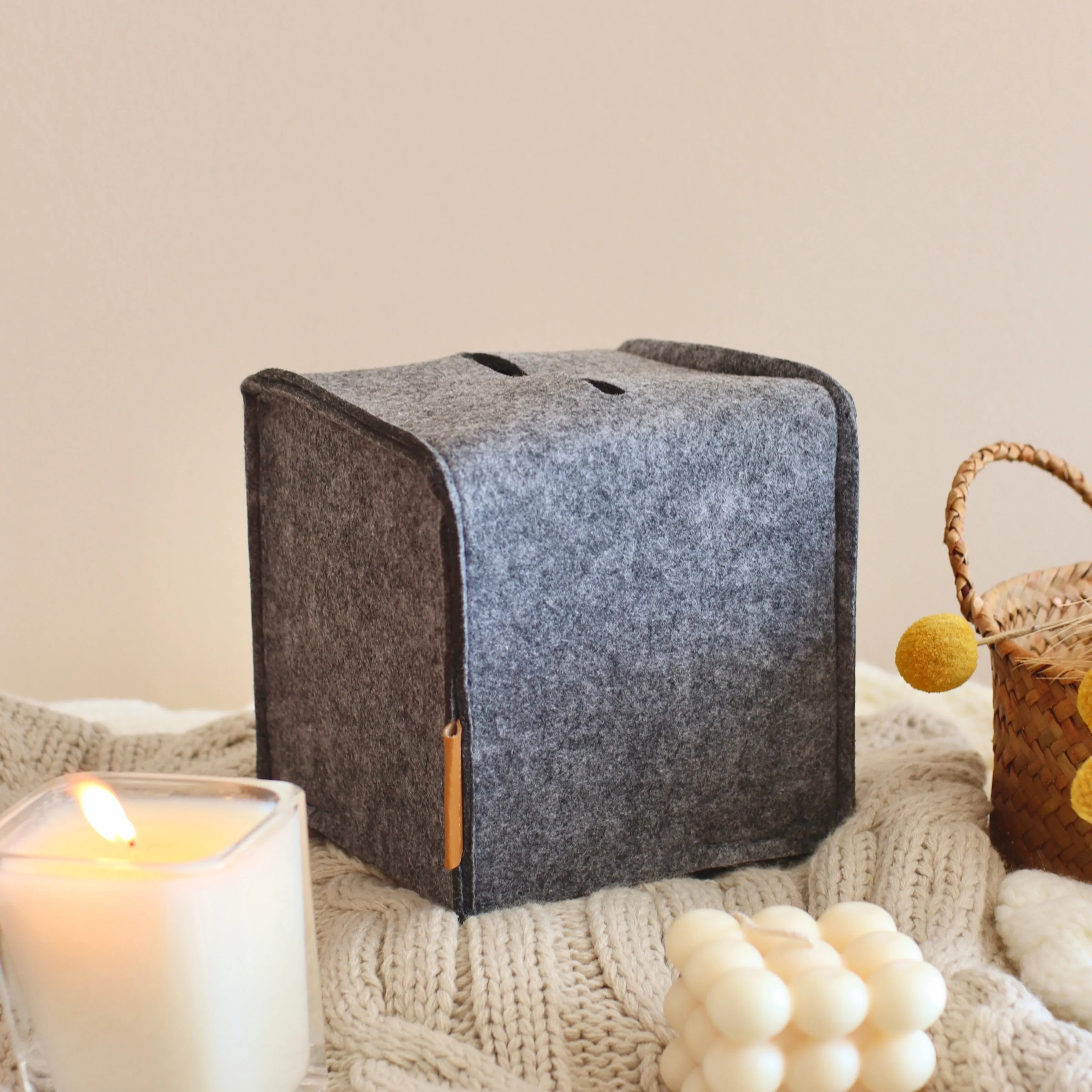 Minimalist Felt Tissue Box Cover, Square, 3 Colors