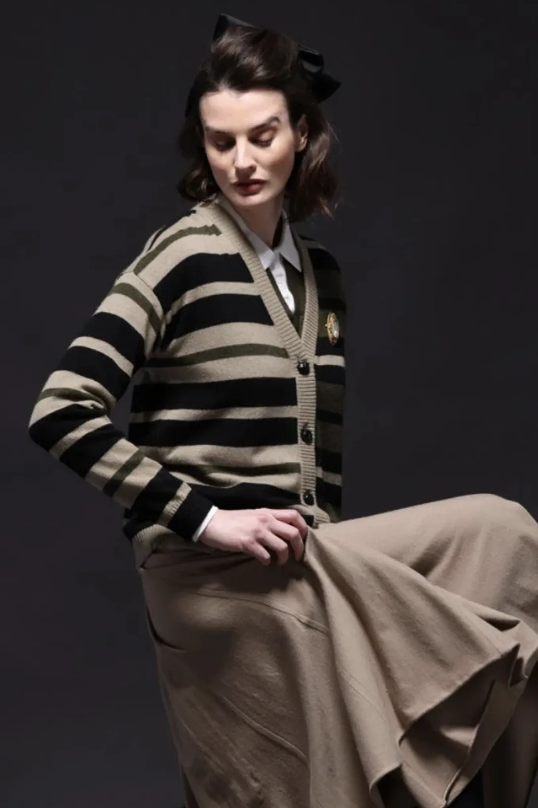 Minnie Rose Cashmere Striped Cardigan