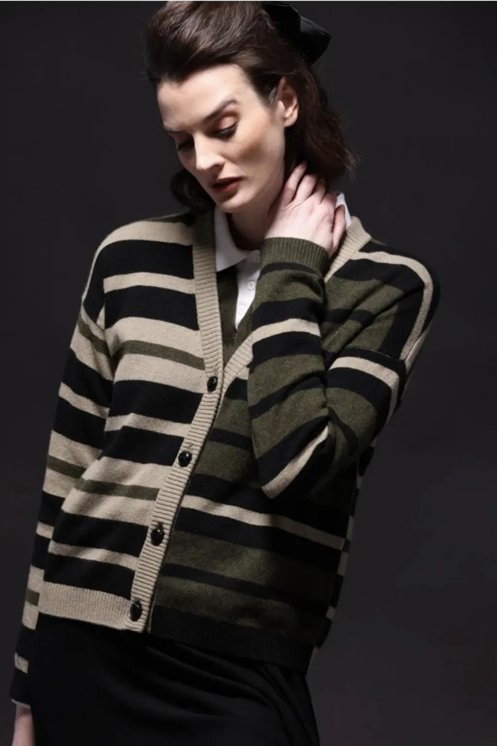 Minnie Rose Cashmere Striped Cardigan