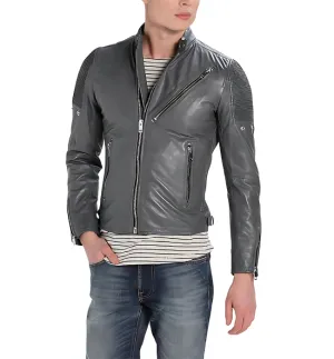 New Grey Cafe Racer Biker Leather Rider Jacket