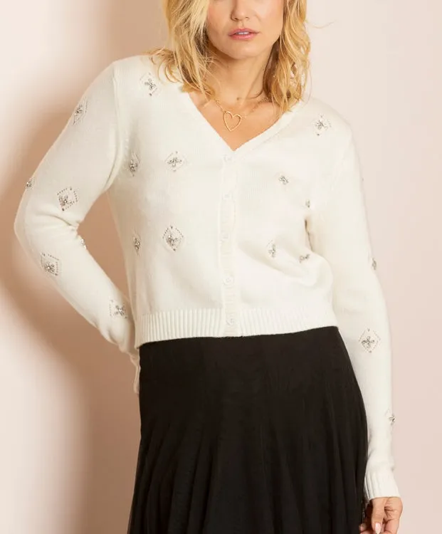 Noelle Cashmere Blended Cardigan with Crystal Embellishment