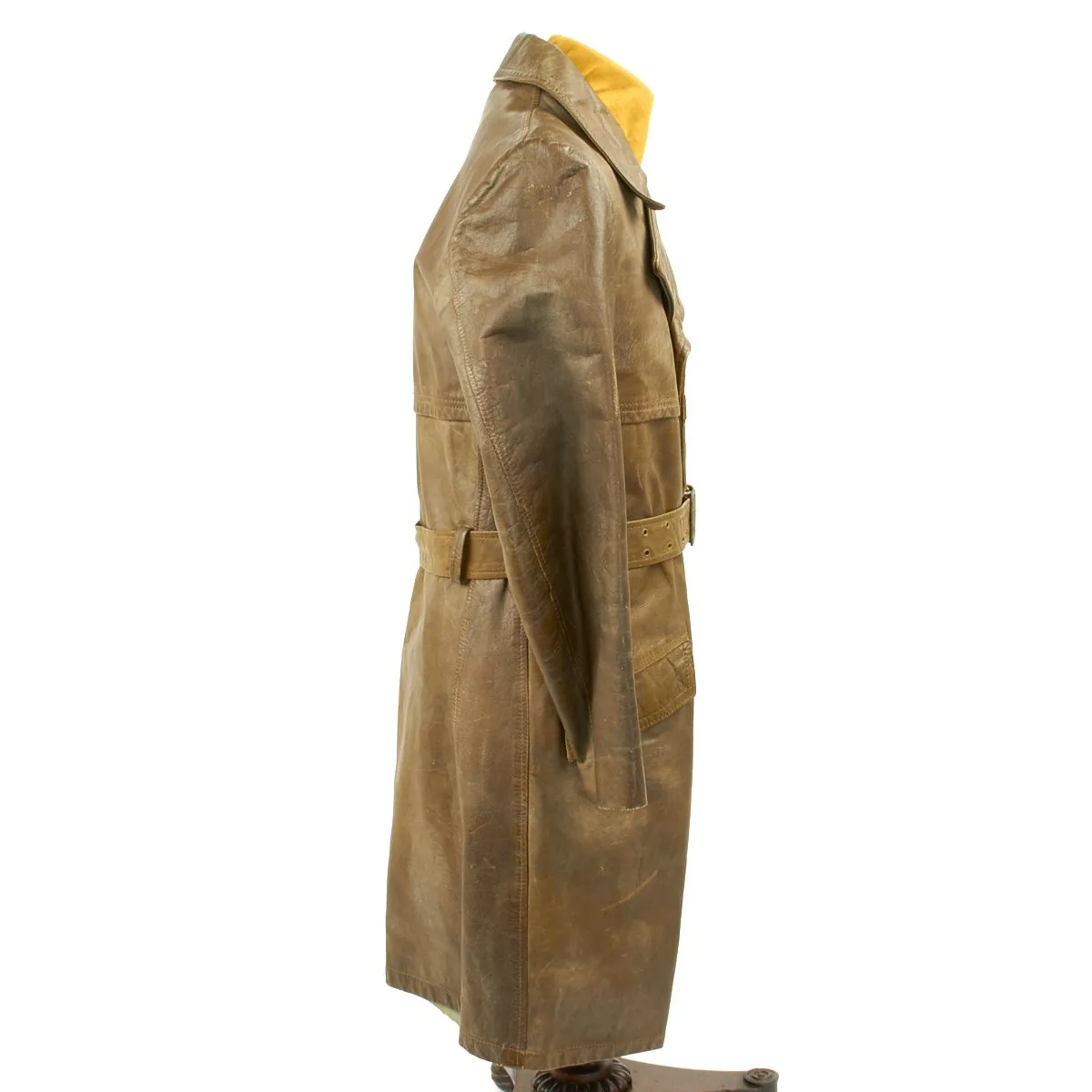 Original German WWII Political Officer Brown Leather Greatcoat - Size 40