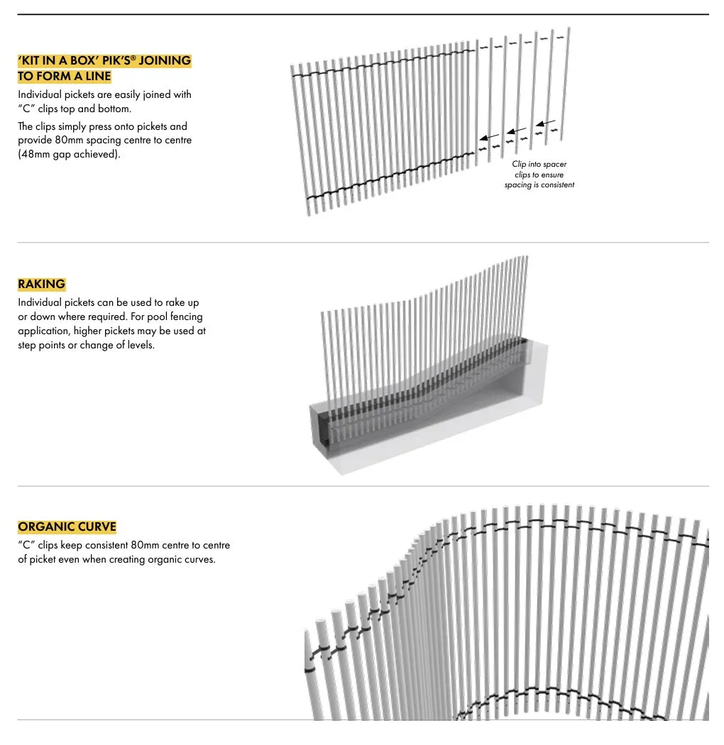 PIK - PICKET KIT - 1600H - Black,     Blade Picket Pool Fence Blades.