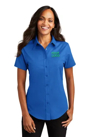 Port Authority Ladies Short Sleeve Easy Care Branded Shirts, Strong Blue