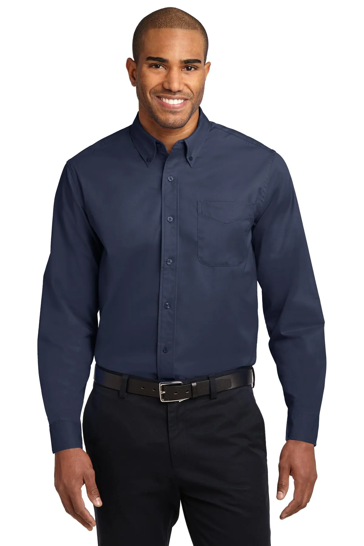 Port Authority Long Sleeve Easy Care Shirt S608 Navy/Light Stone [Tetralogicx]