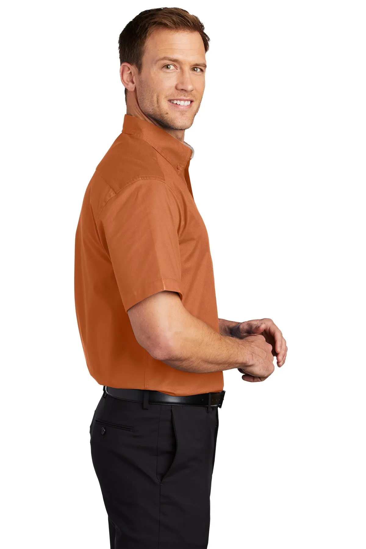 Port Authority Short Sleeve Easy Care Custom Shirts, Texas Orange/Light Stone