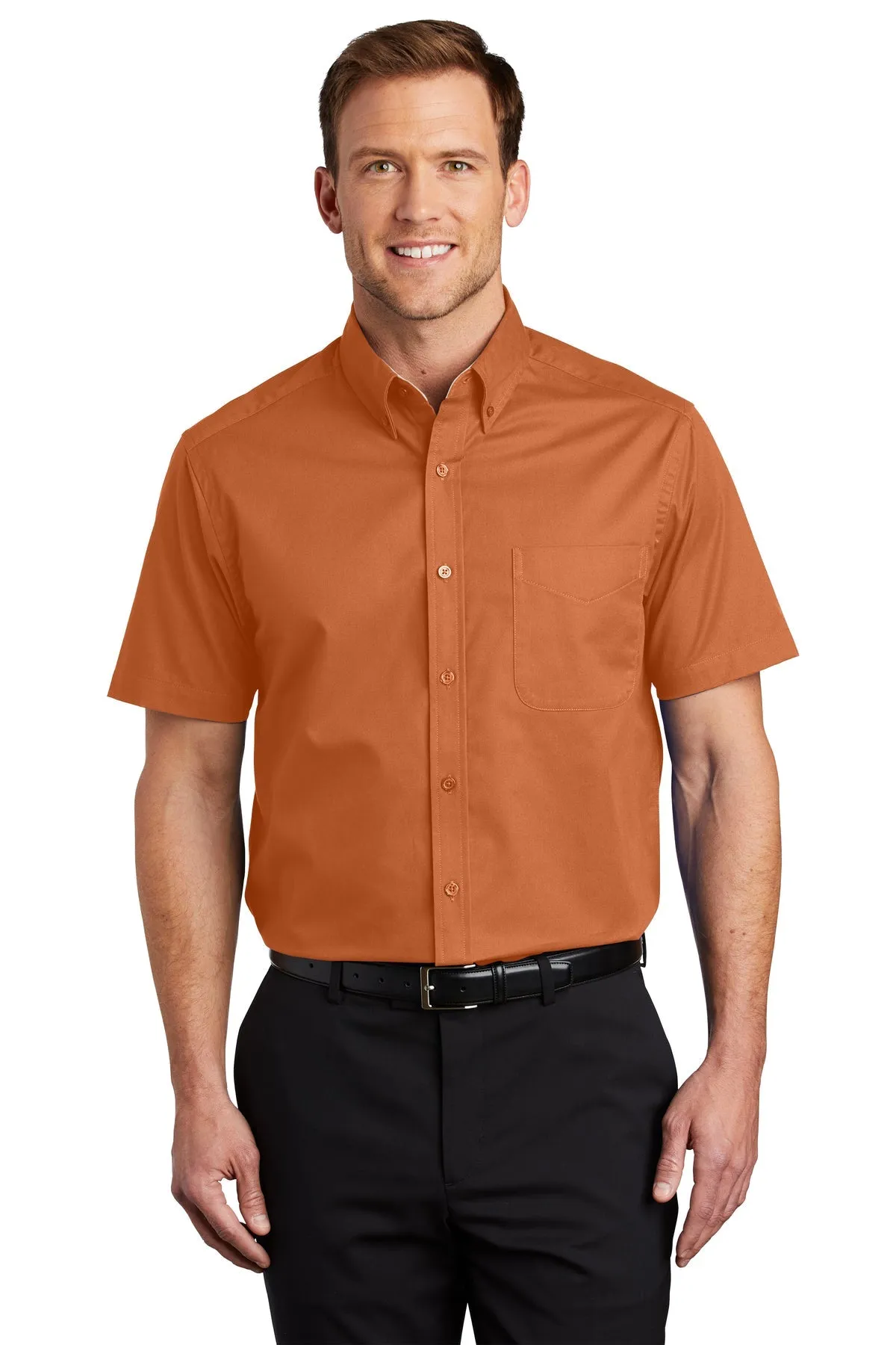 Port Authority Short Sleeve Easy Care Custom Shirts, Texas Orange/Light Stone