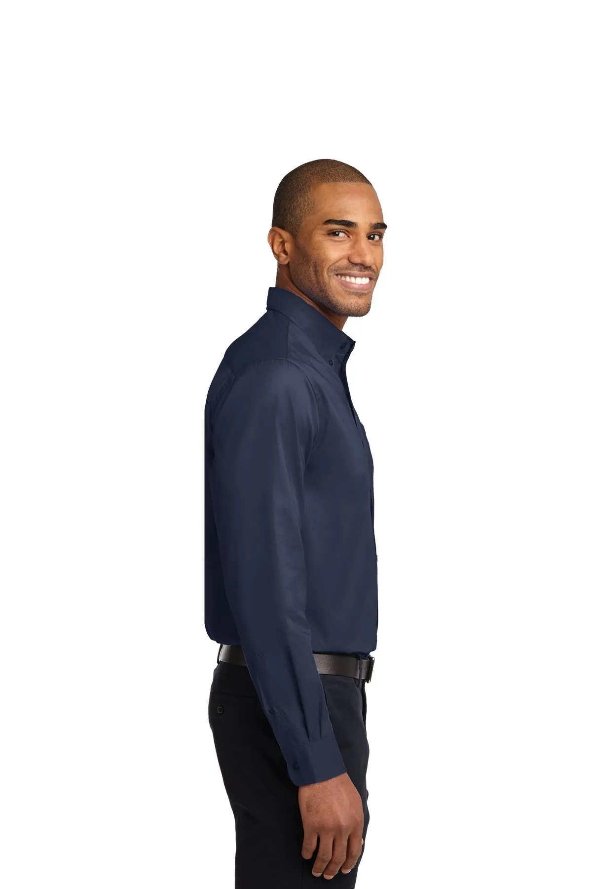 Port Authority Tall Custom Easy Care Shirts, Navy/ Light Stone