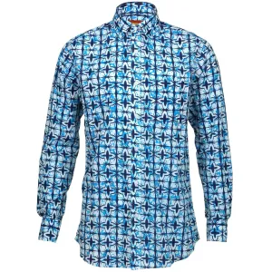 Regular Fit Long Sleeve Shirt - Blue & White Abstract