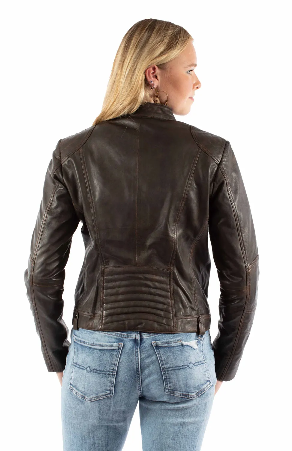 Scully Womens Vintage Cafe Racer Brown Lamb Leather Leather Jacket