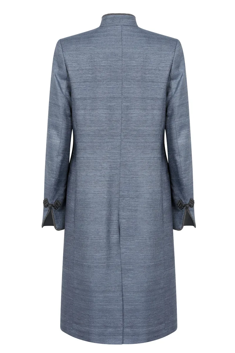 Slate Plain Raw Silk Coat  - Vicky