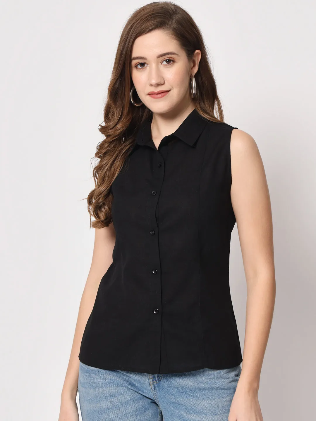 Spread Collar Shirt Style Top