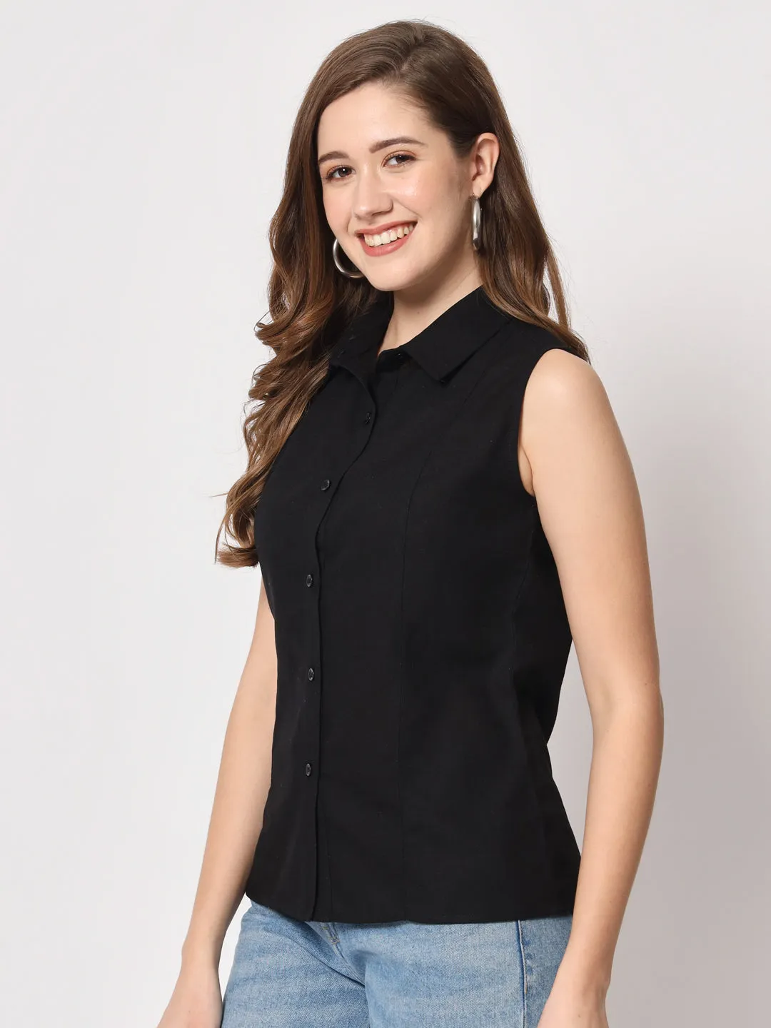 Spread Collar Shirt Style Top