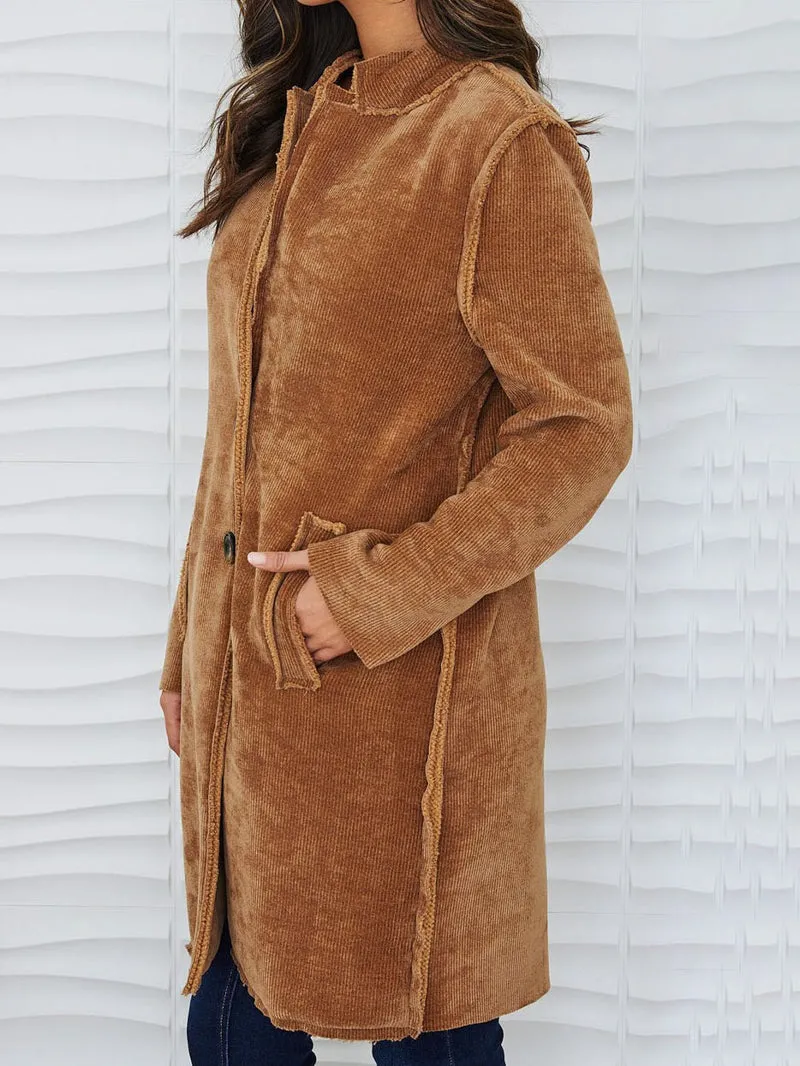 Stand Collar Corduroy Coat - Camel