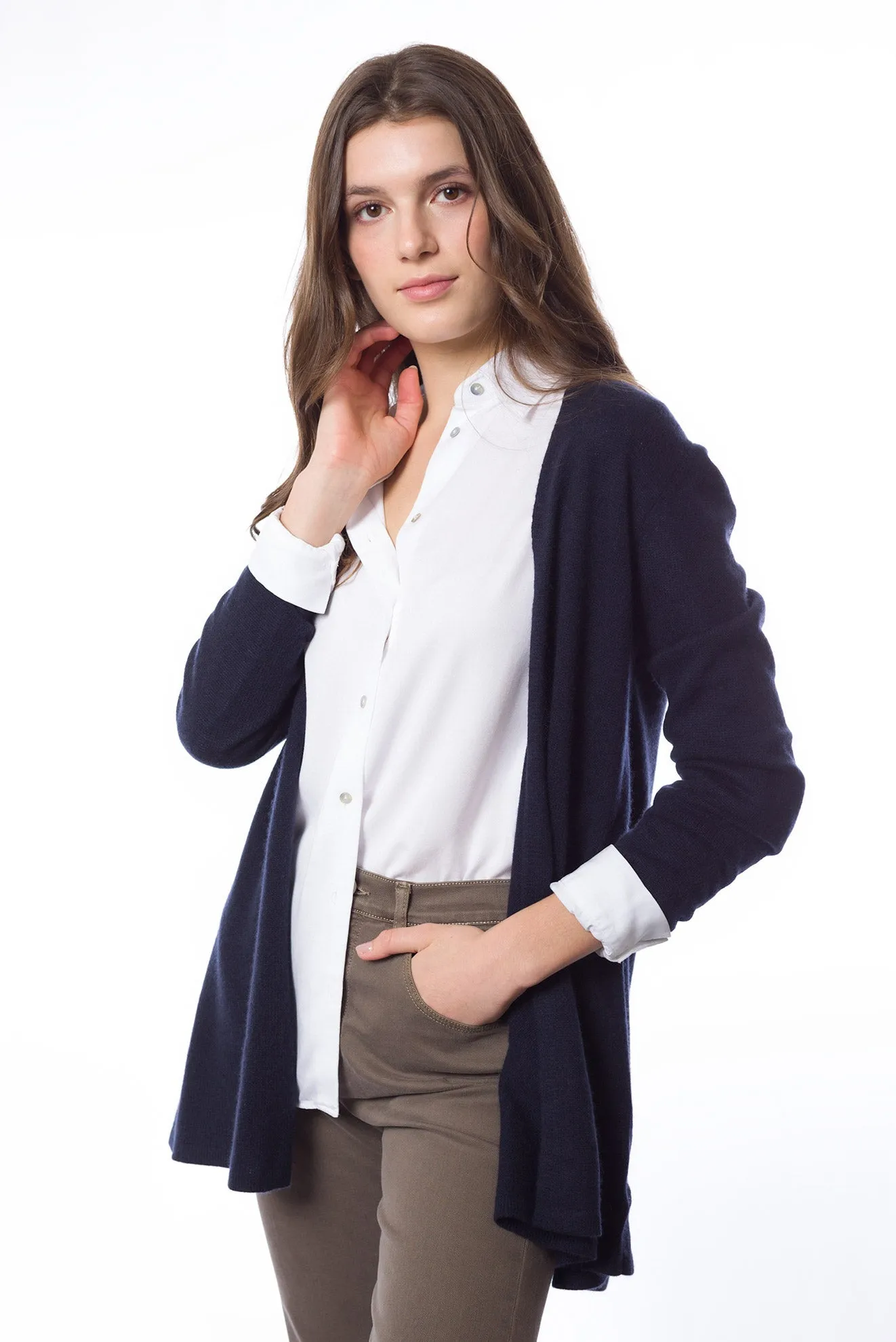 Sustainable Cashmere Lofty Longline Cardigan - Classic Navy