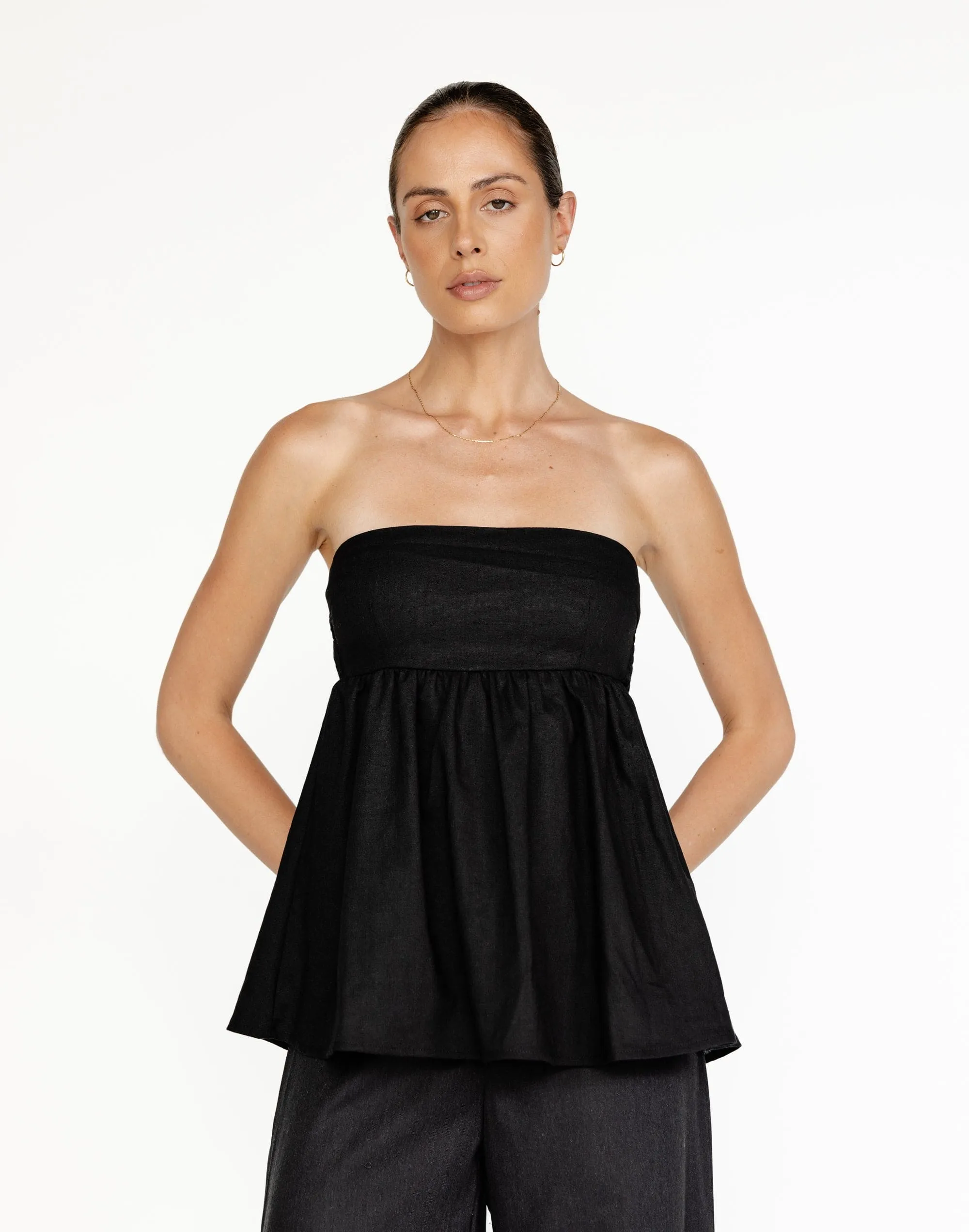 Tarsha Strapless Linen Top (Black)