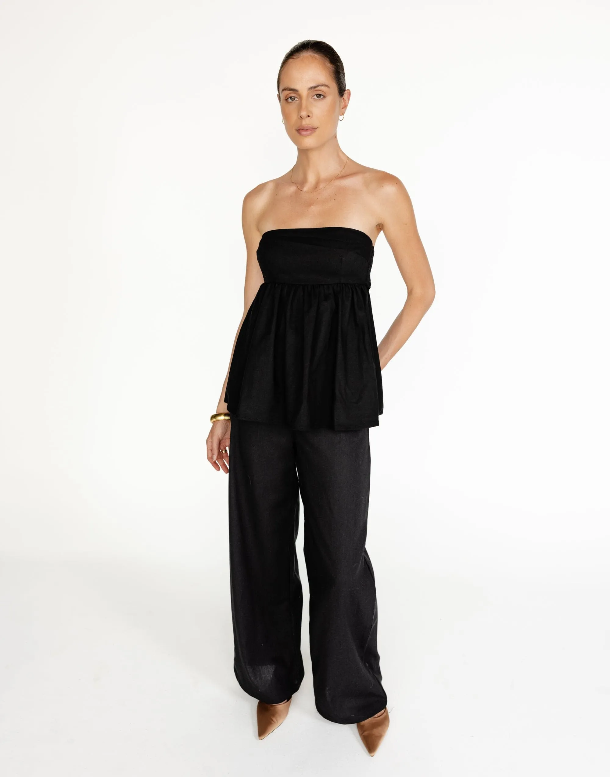 Tarsha Strapless Linen Top (Black)