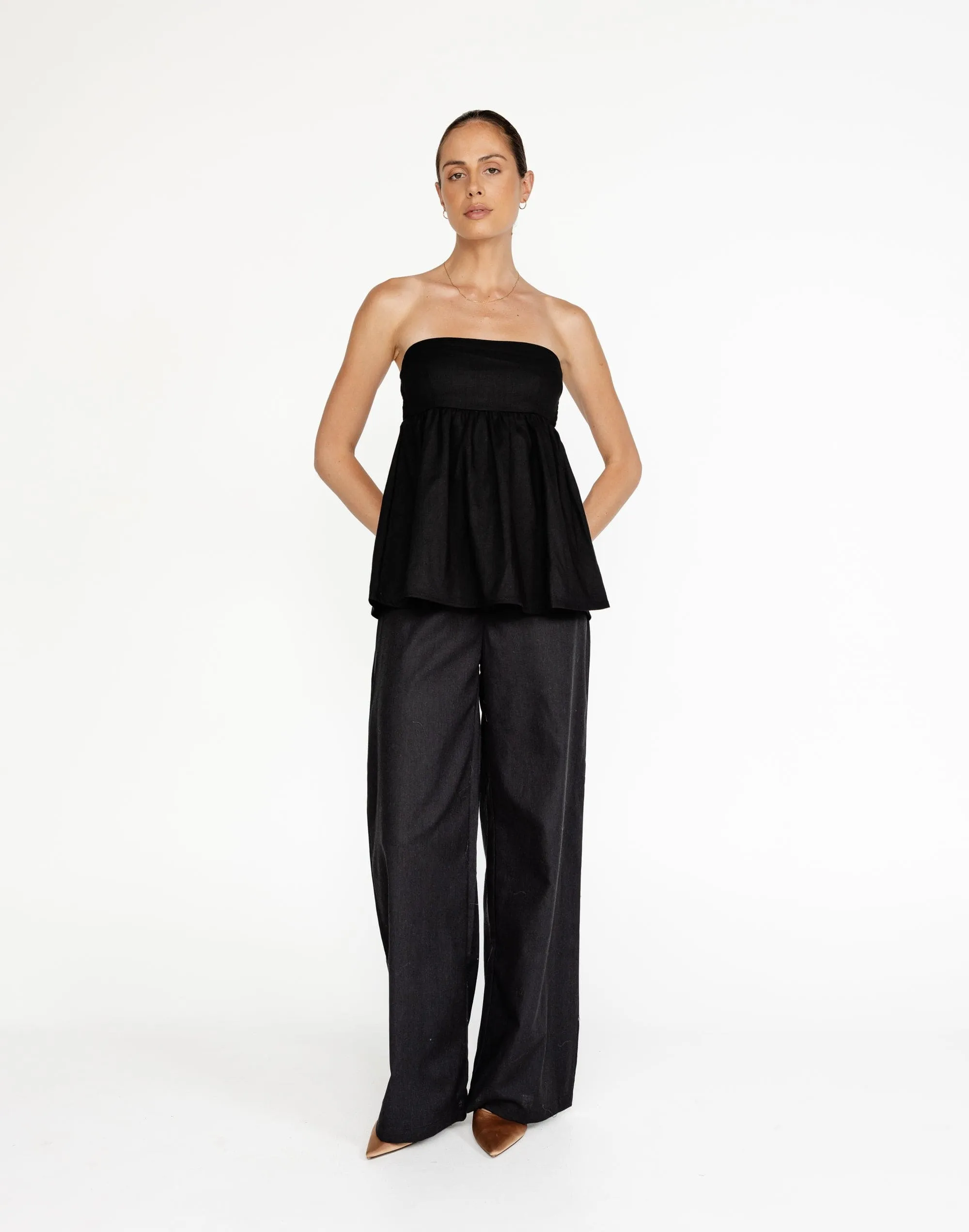 Tarsha Strapless Linen Top (Black)