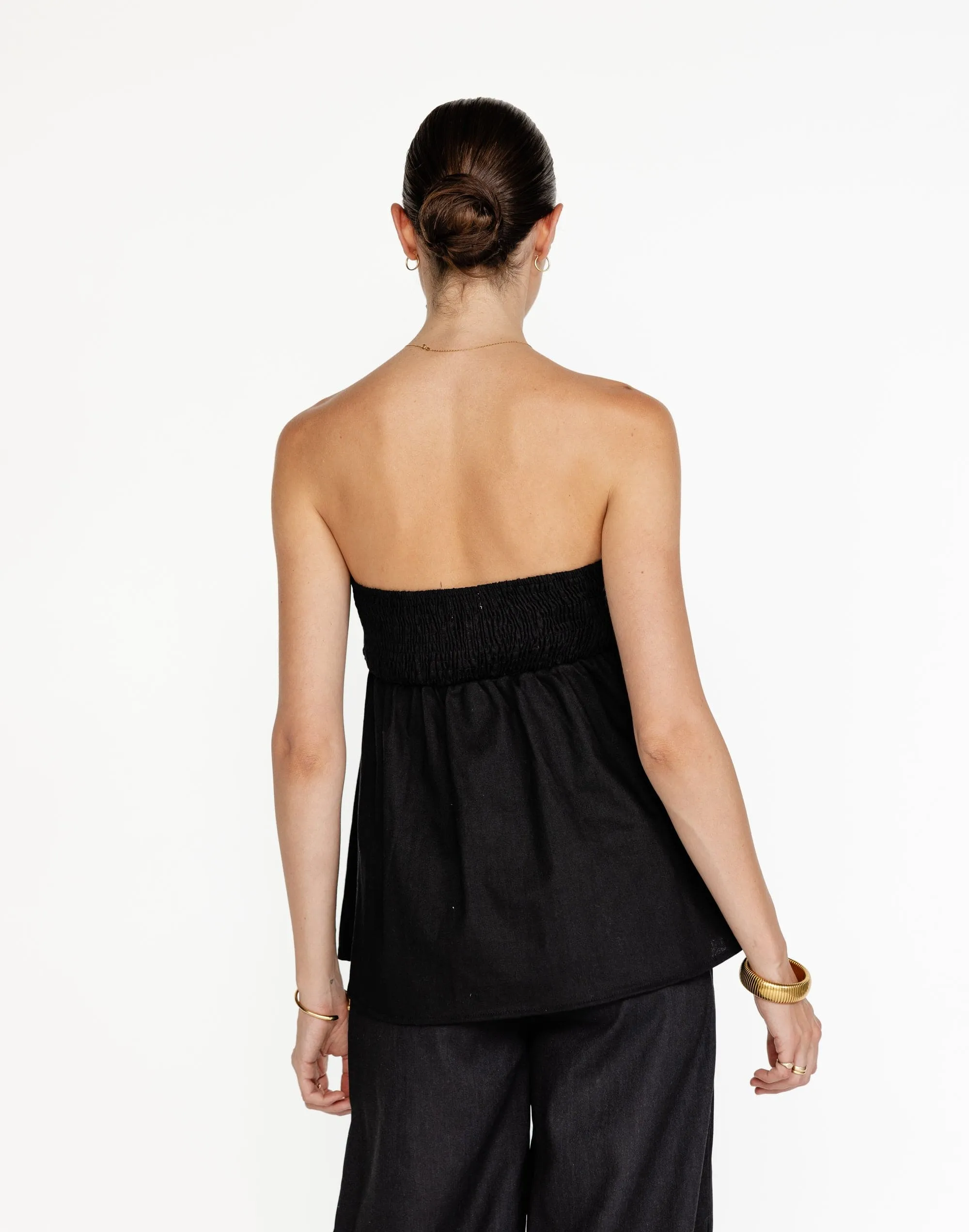 Tarsha Strapless Linen Top (Black)