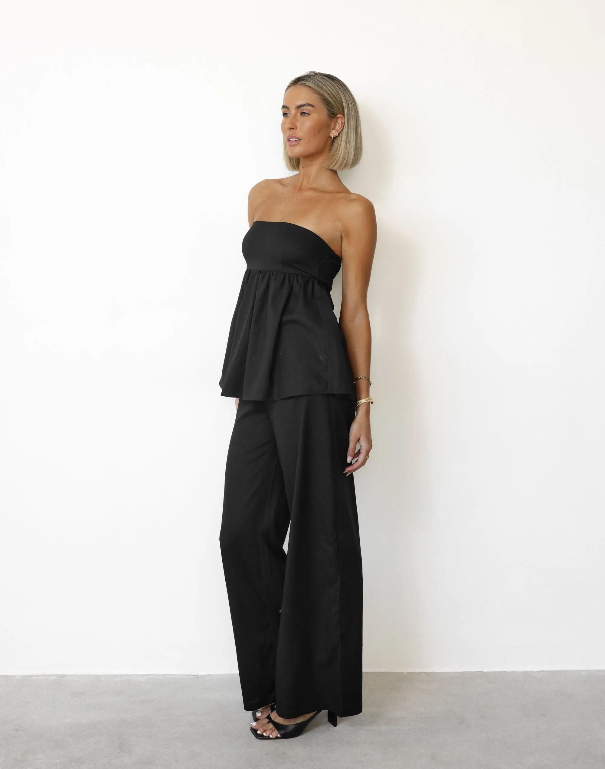 Tarsha Strapless Linen Top (Black)