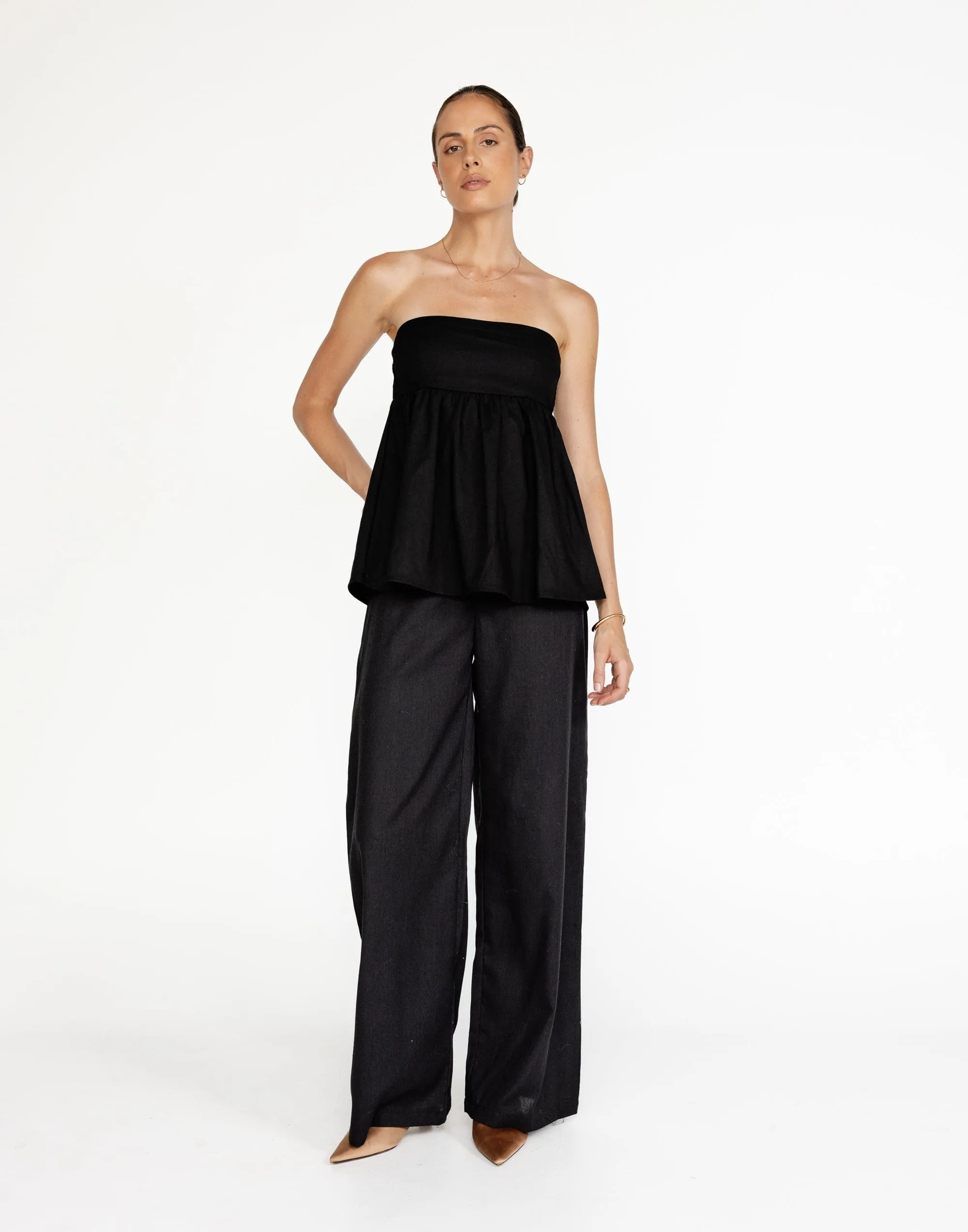 Tarsha Strapless Linen Top (Black)