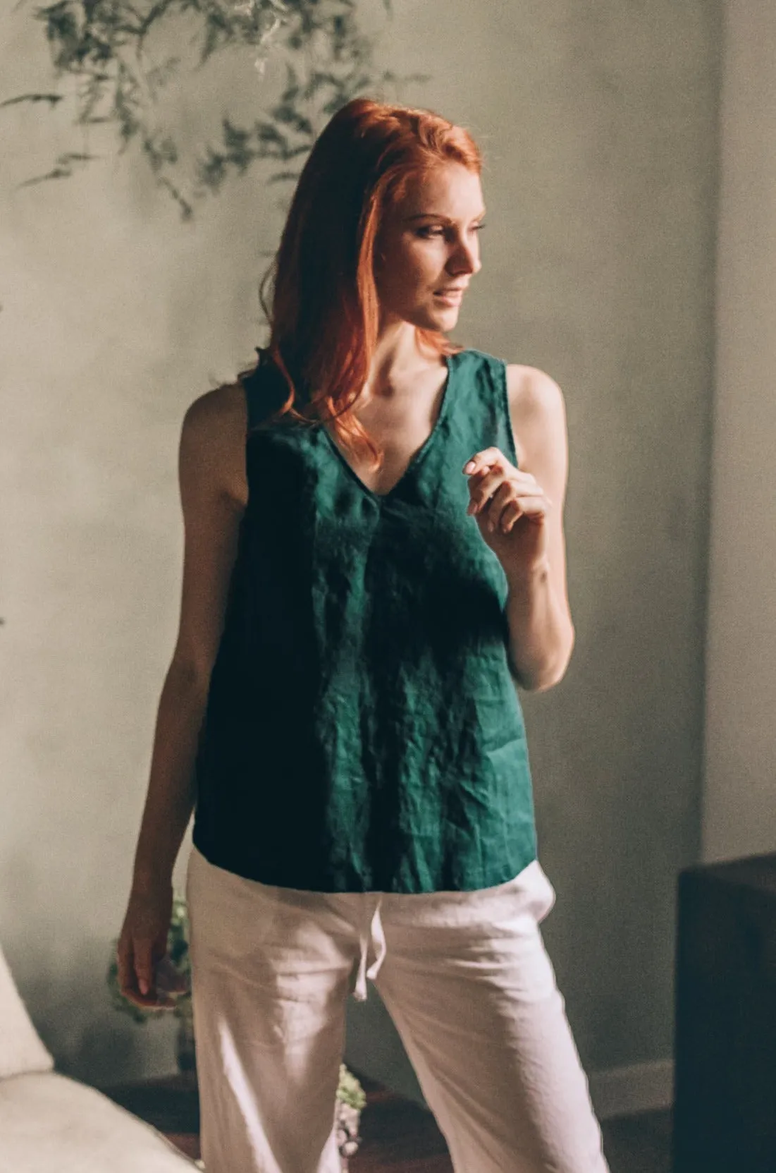 V-Neck Linen Tank Top