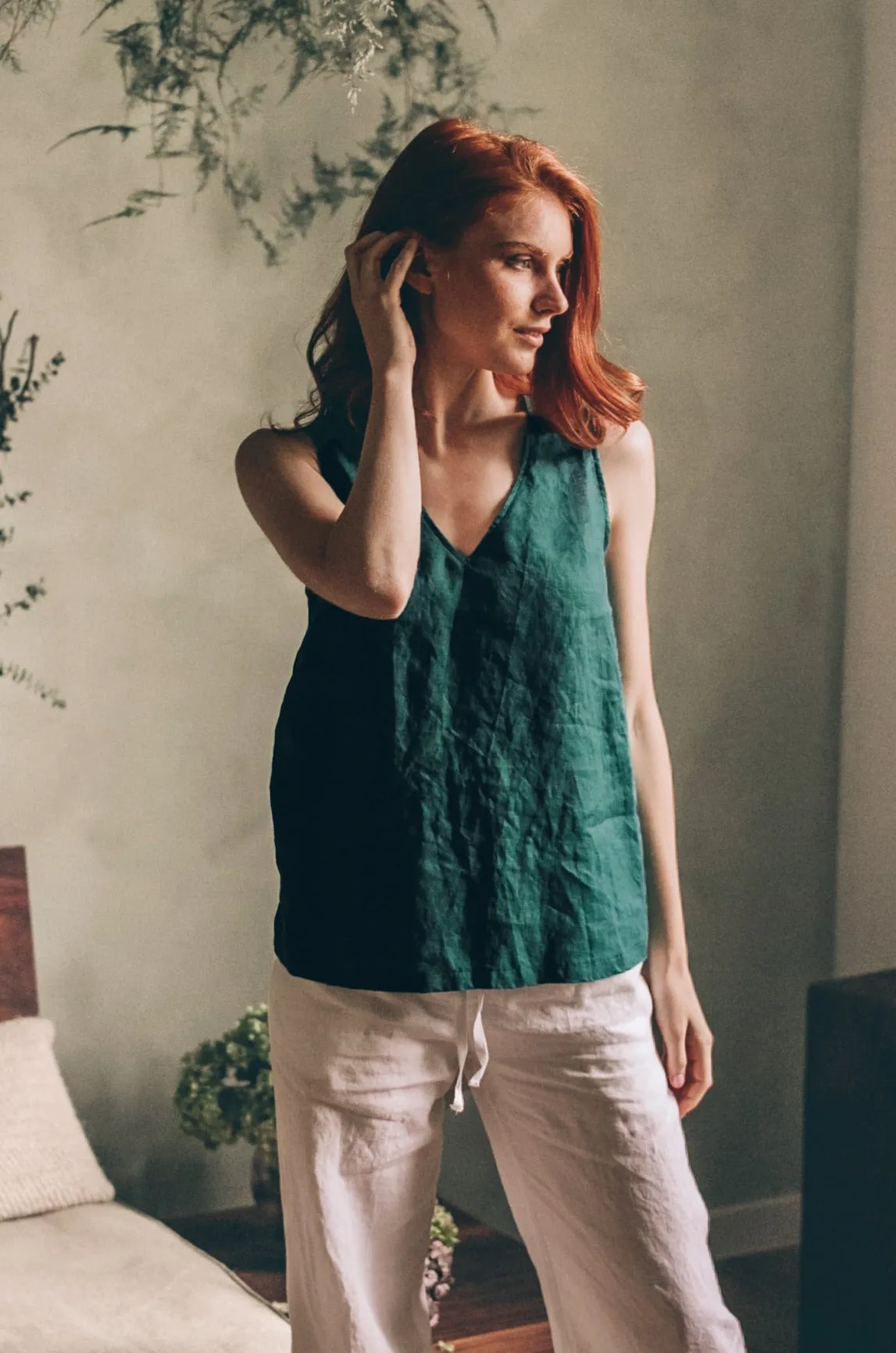 V-Neck Linen Tank Top