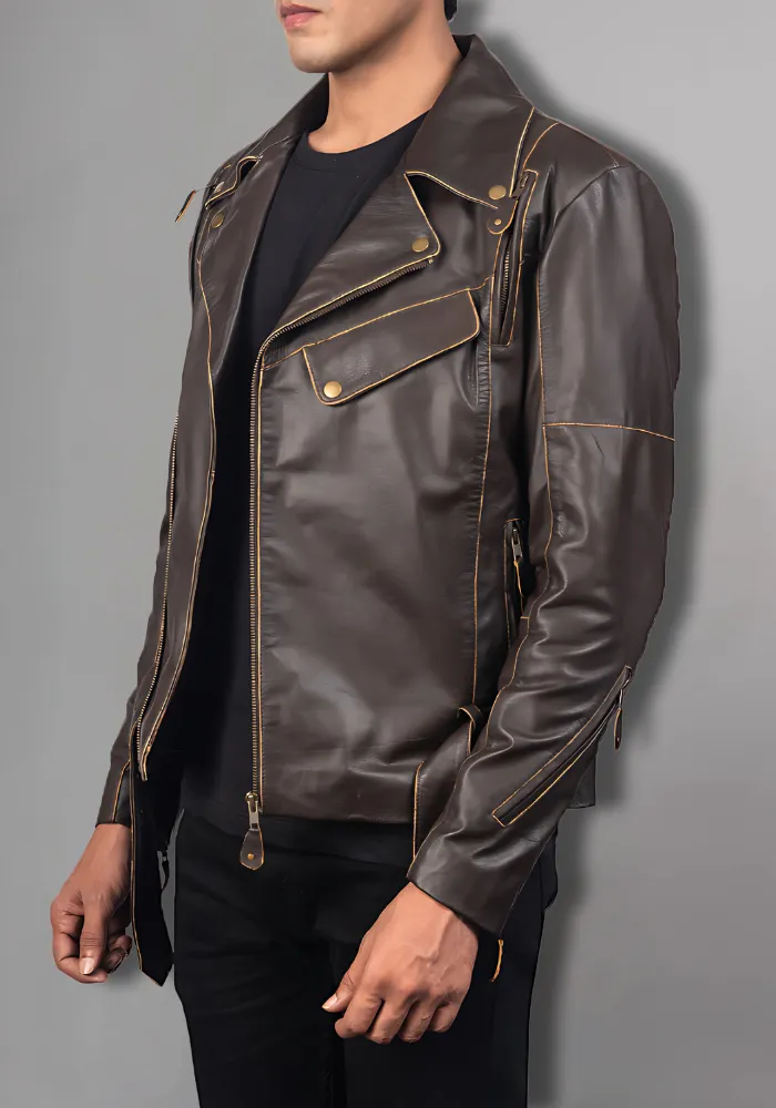 VINTAGE DISTRESSED BRANDO MEN'S BIKER LEATHER JACKET