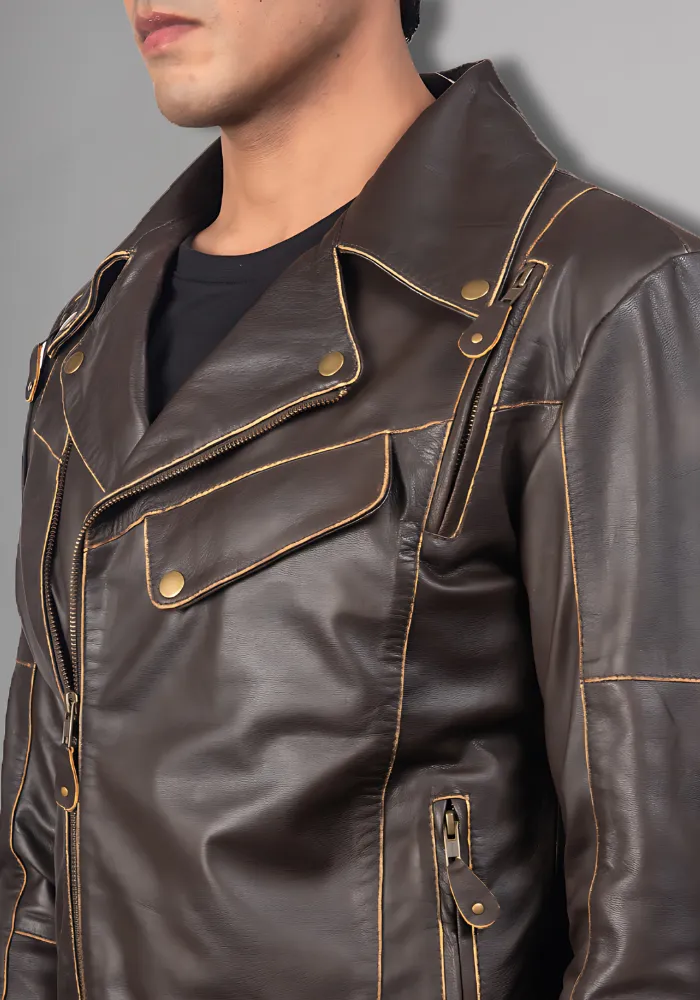 VINTAGE DISTRESSED BRANDO MEN'S BIKER LEATHER JACKET