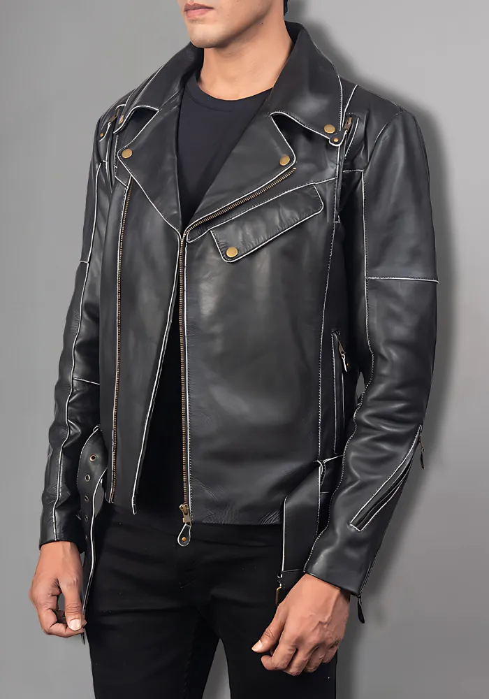 VINTAGE DISTRESSED BRANDO MEN'S BIKER LEATHER JACKET