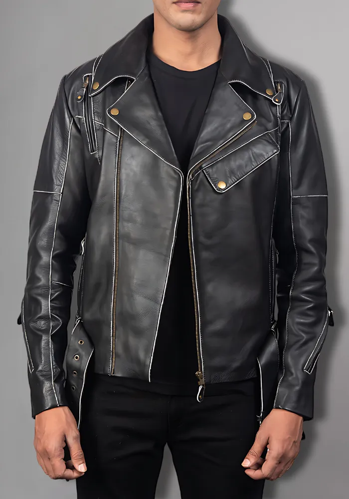 VINTAGE DISTRESSED BRANDO MEN'S BIKER LEATHER JACKET