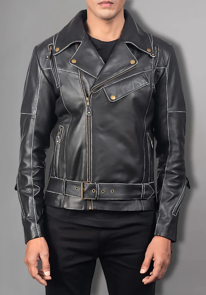 VINTAGE DISTRESSED BRANDO MEN'S BIKER LEATHER JACKET