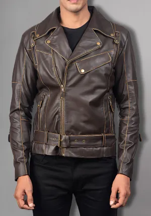 VINTAGE DISTRESSED BRANDO MEN'S BIKER LEATHER JACKET