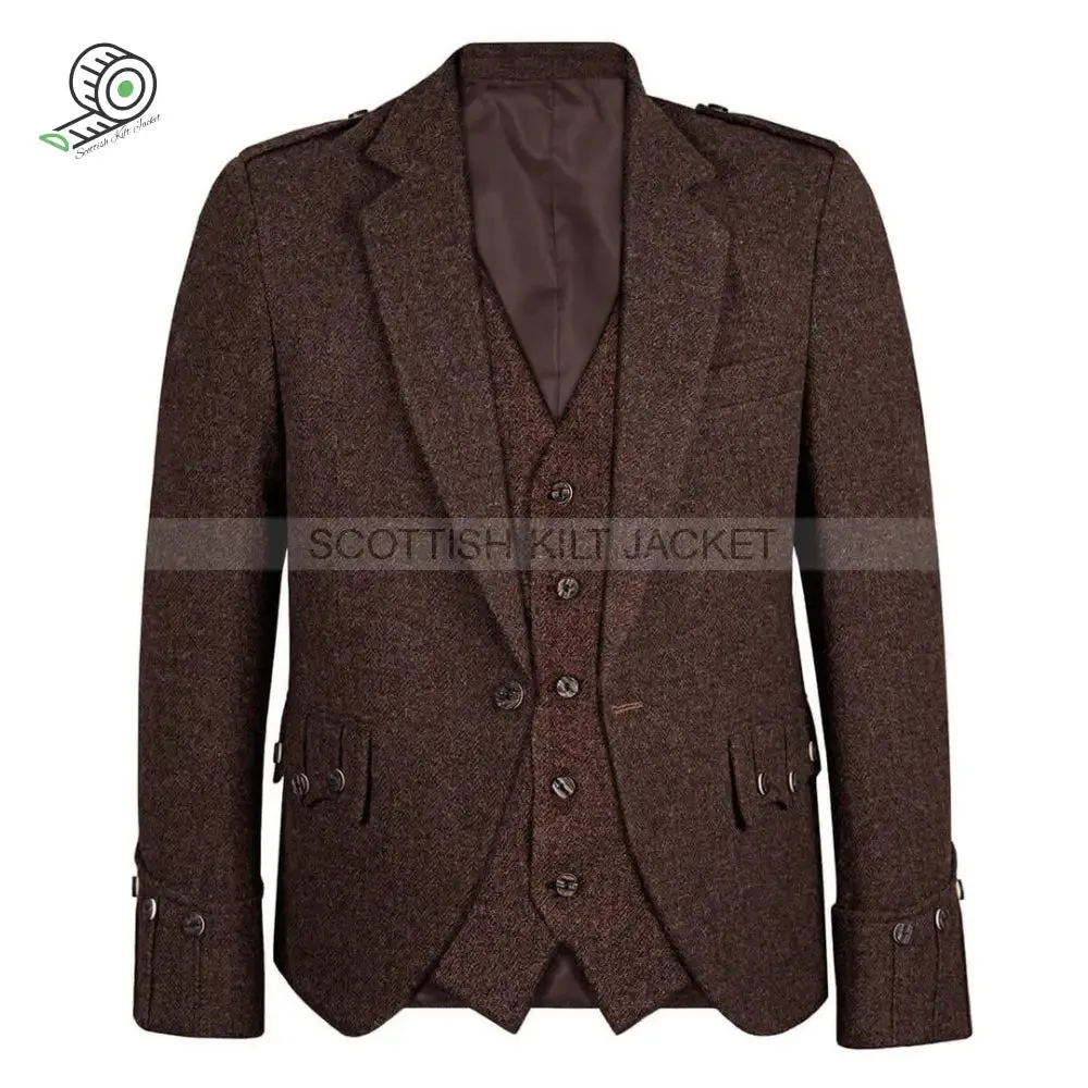 Waistcoat with Argyll Kilt Jacket in Brown Shetland Tweed