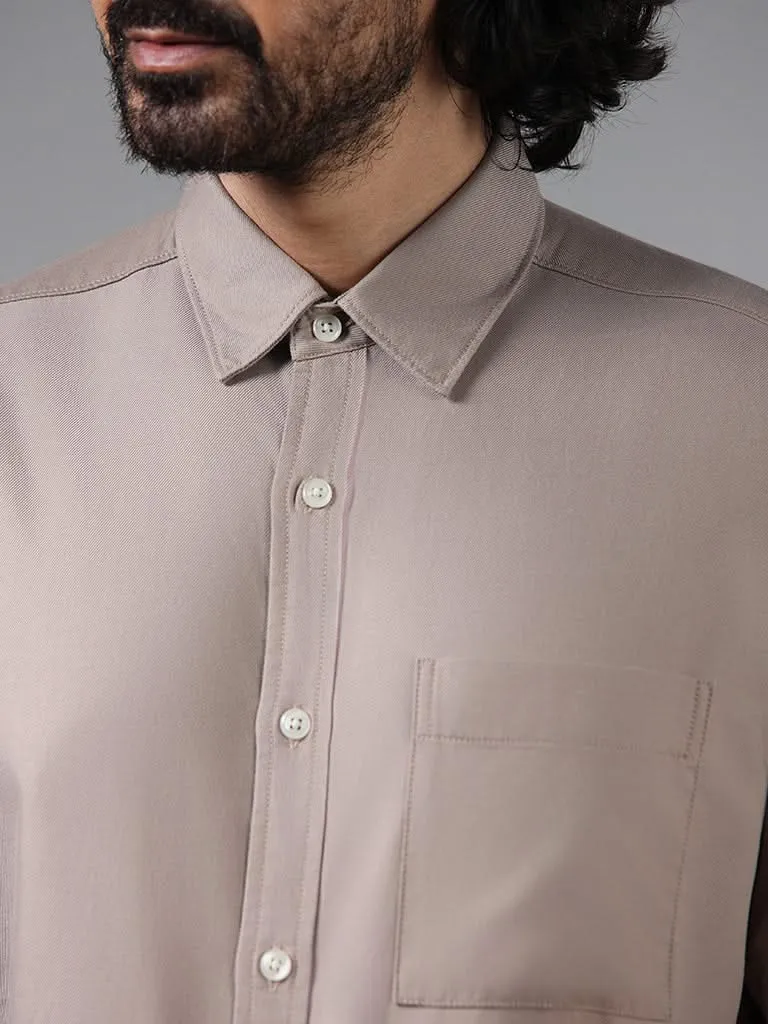 WES Casuals Solid Beige Cotton Blend Relaxed-Fit Shirt