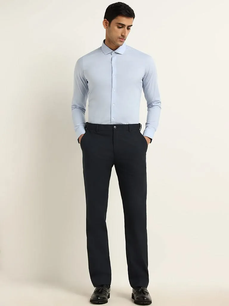 WES Formals Blue Cotton Blend Ultra-Slim Fit Shirt