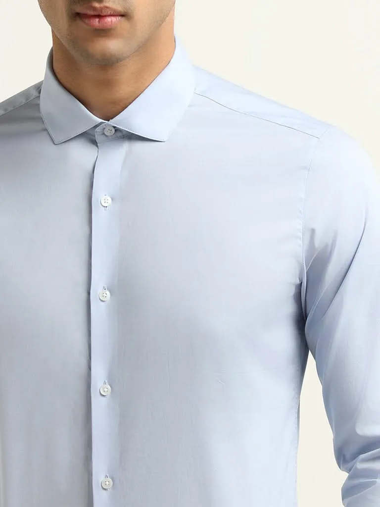 WES Formals Blue Cotton Blend Ultra-Slim Fit Shirt