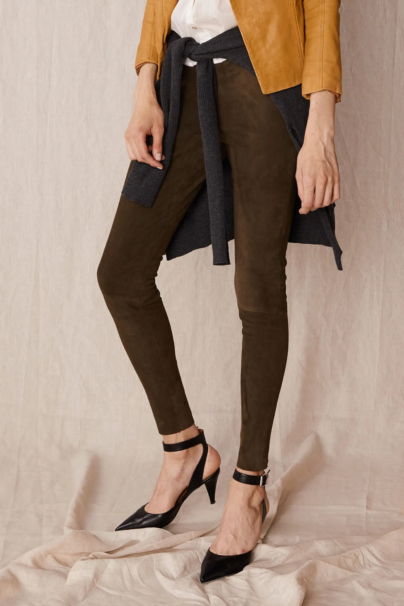 West Broadway Legging Olive Stretch Suede Leather - SAMPLE