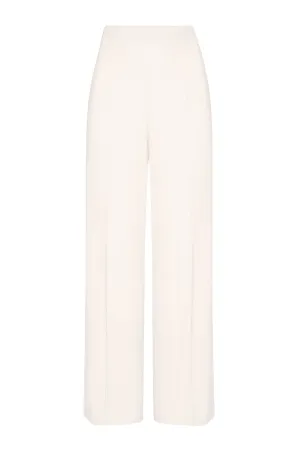 Wide Leg Trousers in Plain Ivory Crepe - Paloma