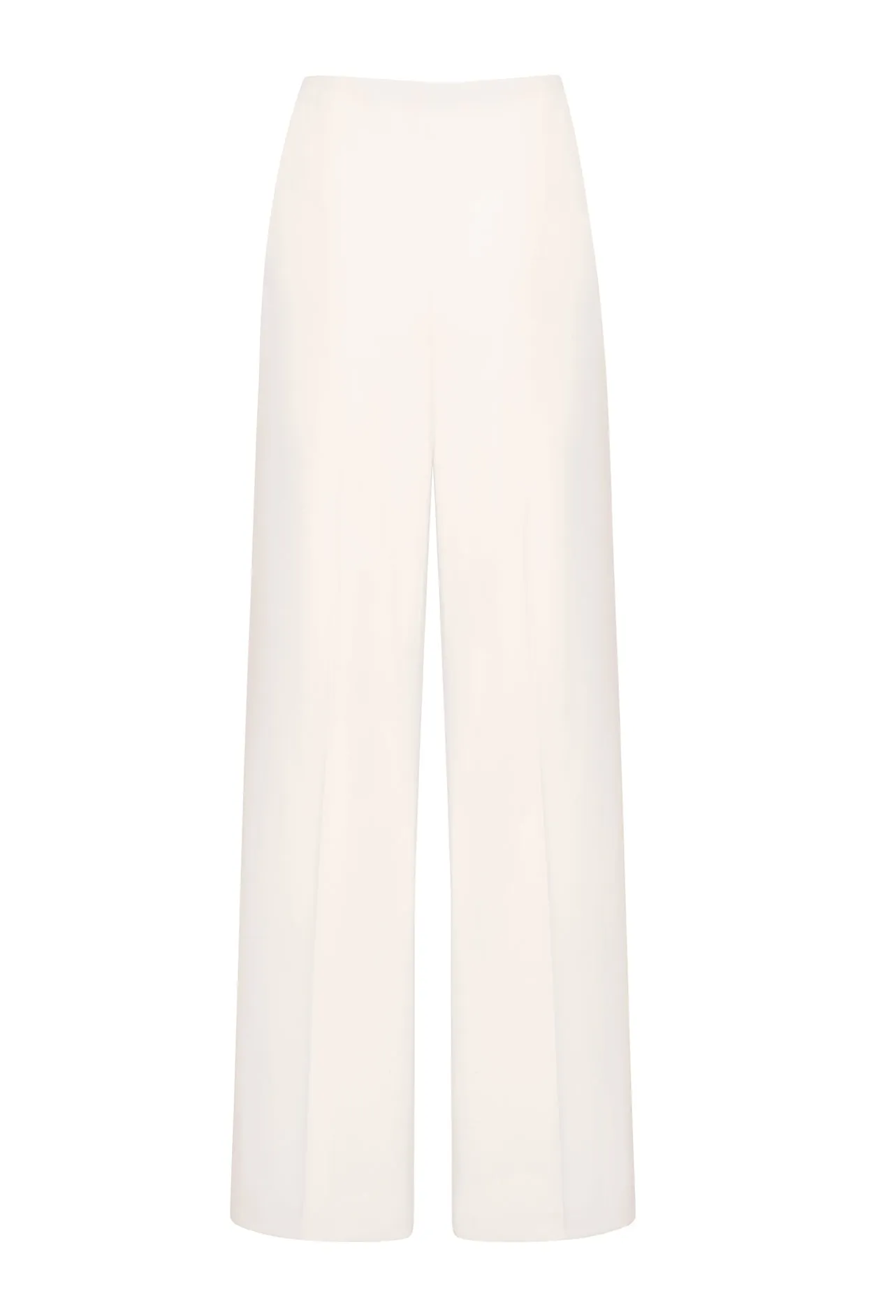 Wide Leg Trousers in Plain Ivory Crepe - Paloma